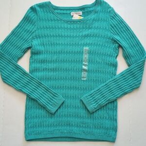 Kim Rogers Crewneck Long Sleeve Textured Sweater. Turquoise .Size M